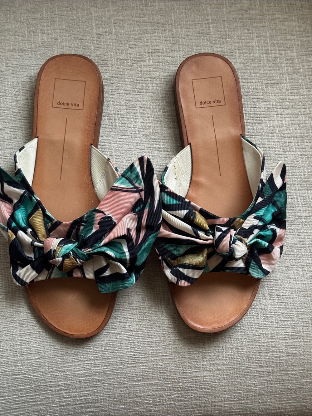 Dolce Vita Floral Print Knot Slide Sandals in Pink, Green and Black